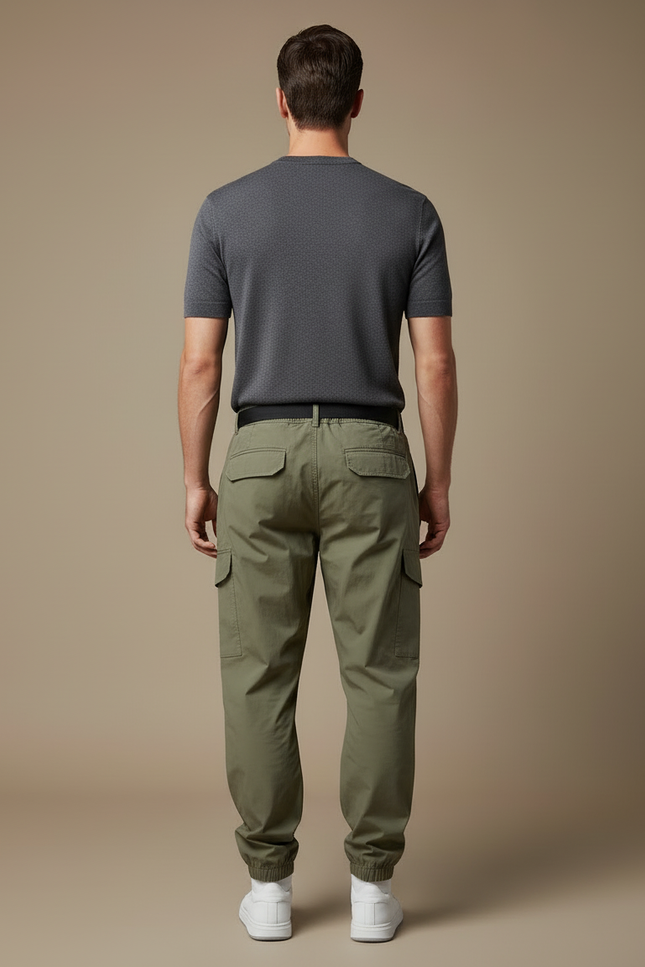 Pantalon Beige Cargo Ample Cordon Sport Casual - Kaki Polyester - vue 2