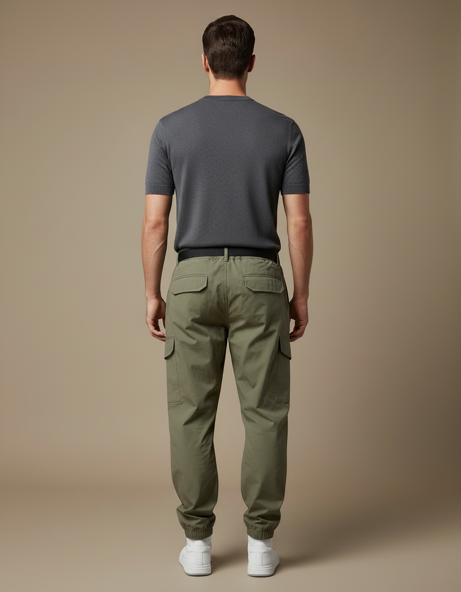 Pantalon Beige Cargo Ample Cordon Sport Casual - Kaki Polyester - vue 2