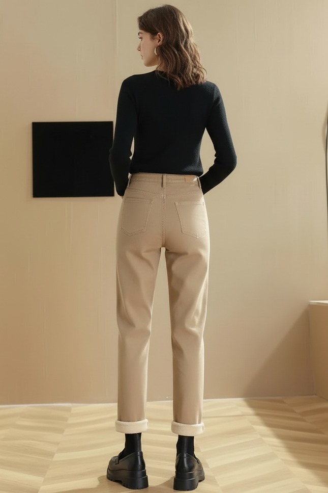 Pantalon Beige Droit Épais Taille Haute Femme - Gabardine - vue 2
