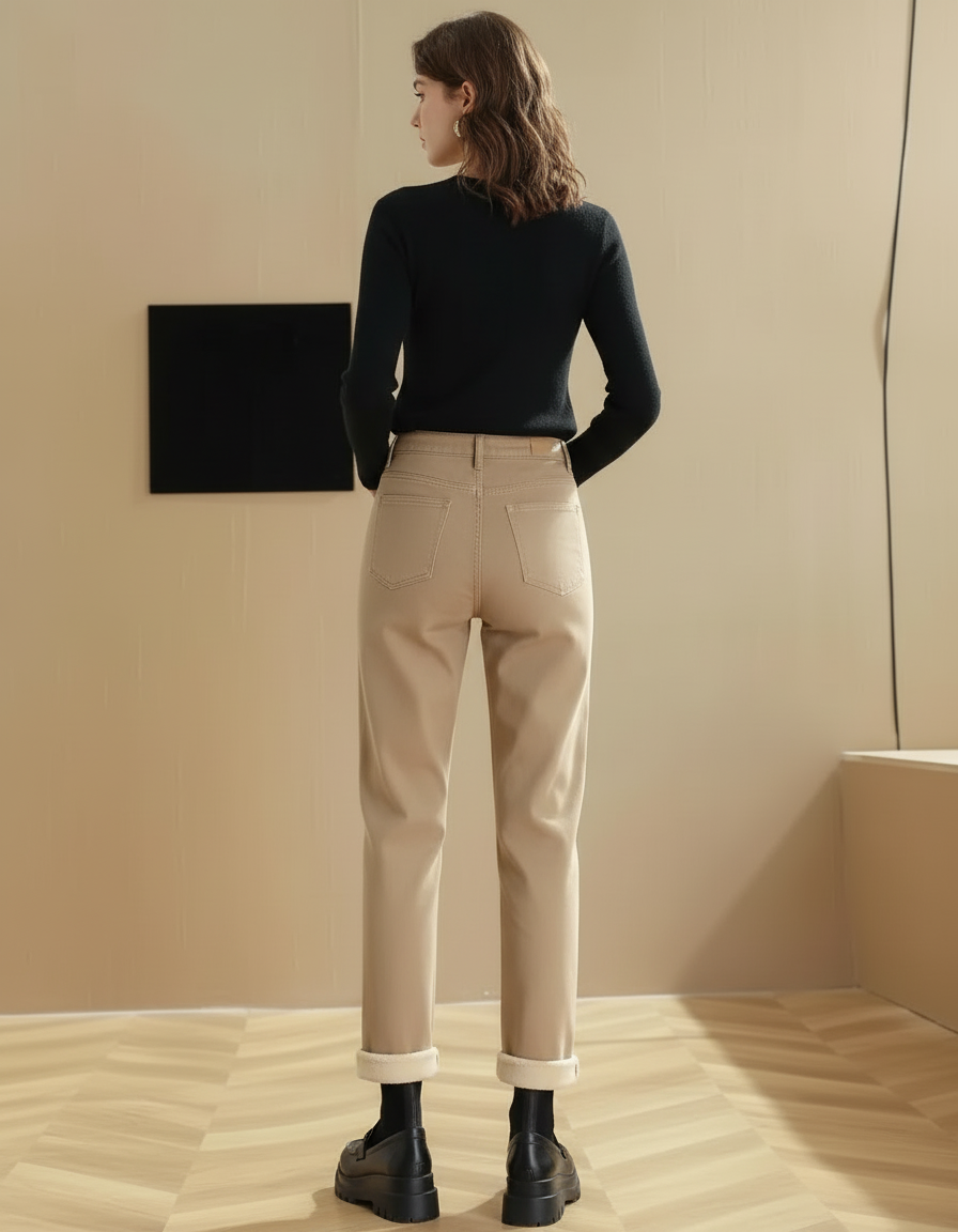 Pantalon Beige Droit Épais Taille Haute Femme - Gabardine - vue 2