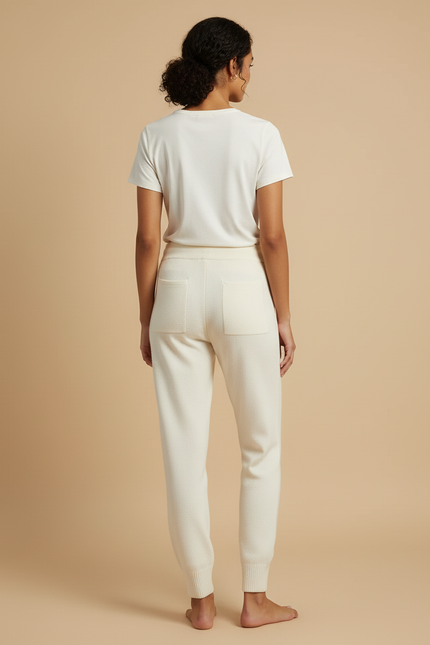 Pantalon Beige Tricoté Ample Doux Cordon Femme - Maille - vue 2