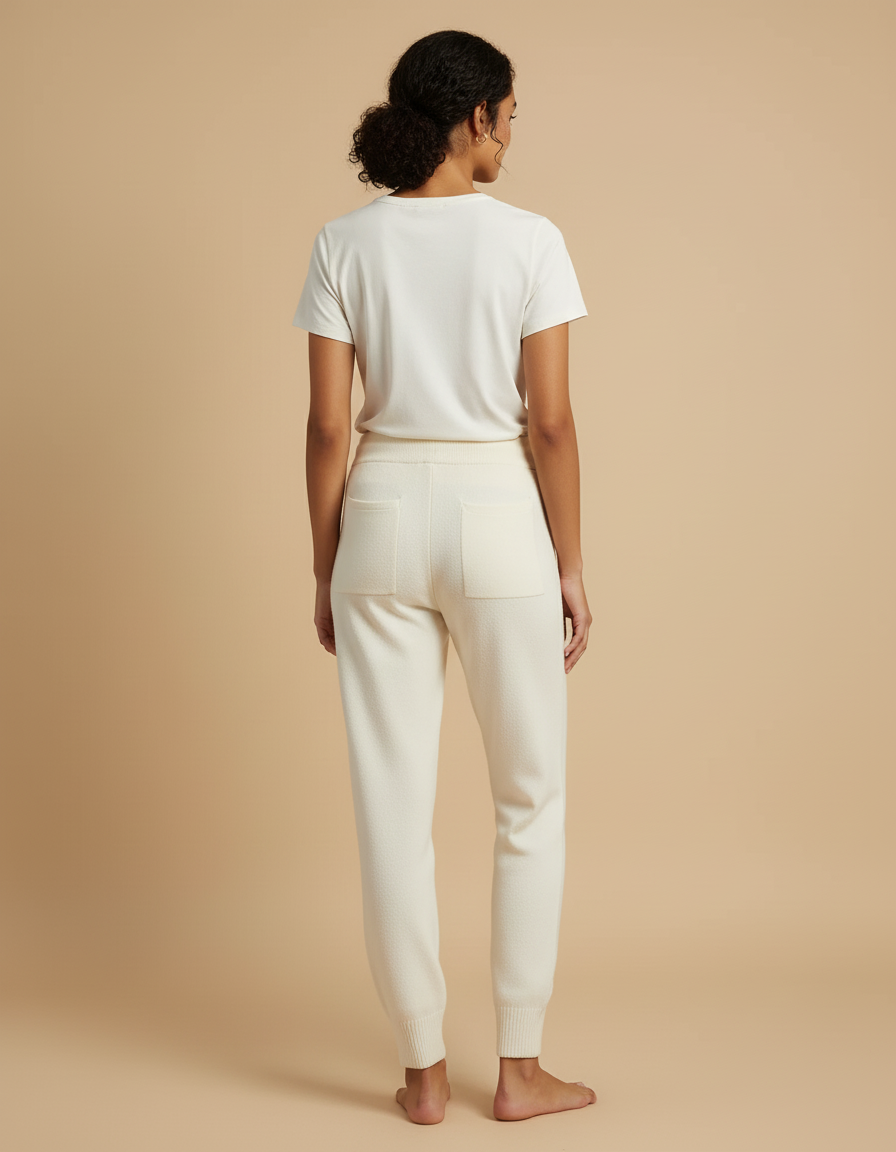Pantalon Beige Tricoté Ample Doux Cordon Femme - Maille - vue 2