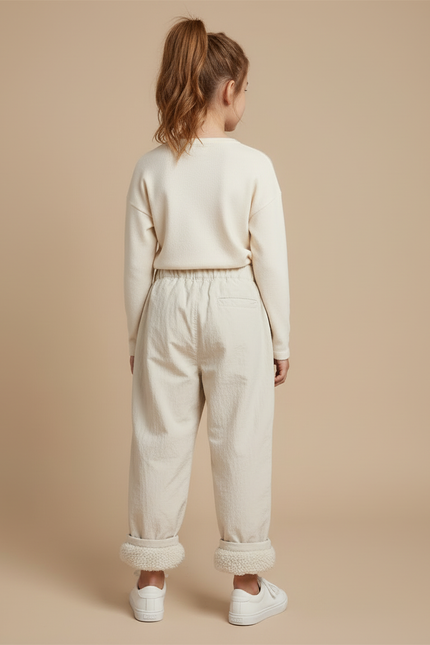 Pantalon Beige Ample Doublé Sherpa Enfant Hiver - Cordé - vue 2