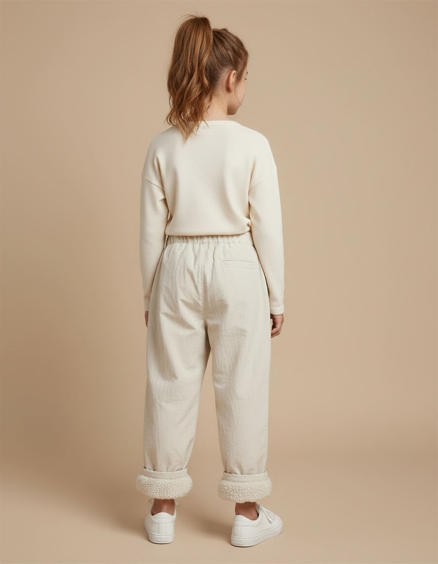 Pantalon Beige Ample Doublé Sherpa Enfant Hiver - Cordé - vue 2