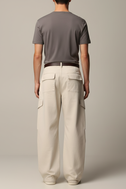 Pantalon Beige Cargo Ample Coton Homme Décontracté - vue 2
