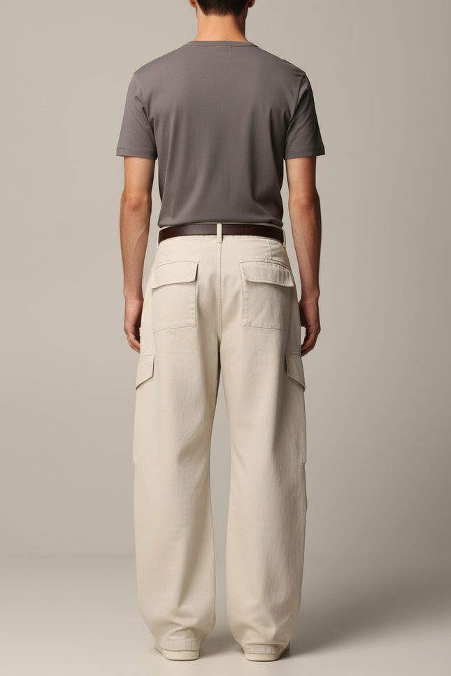 Pantalon Beige Cargo Ample Coton Homme Décontracté - vue 2
