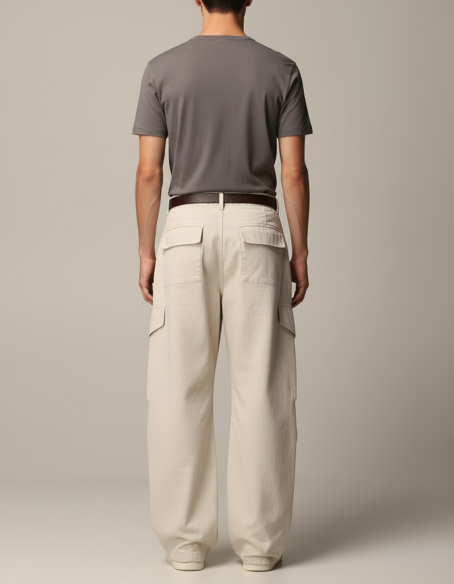Pantalon Beige Cargo Ample Coton Homme Décontracté - vue 2