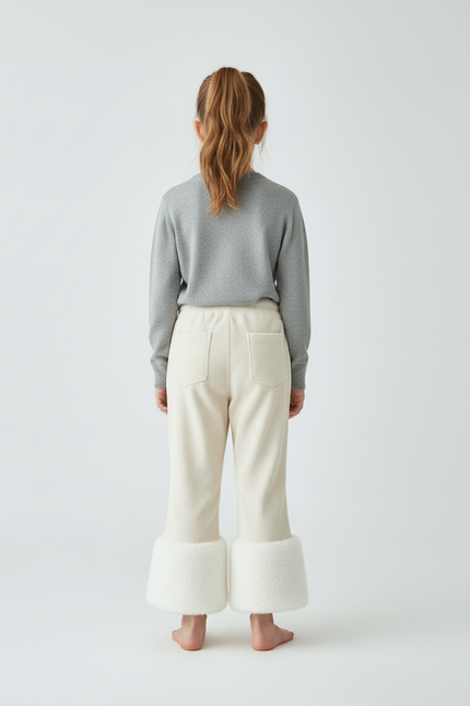 Pantalon Beige Côtelé Chaud Doux Évasé Enfant - Cordé - vue 2