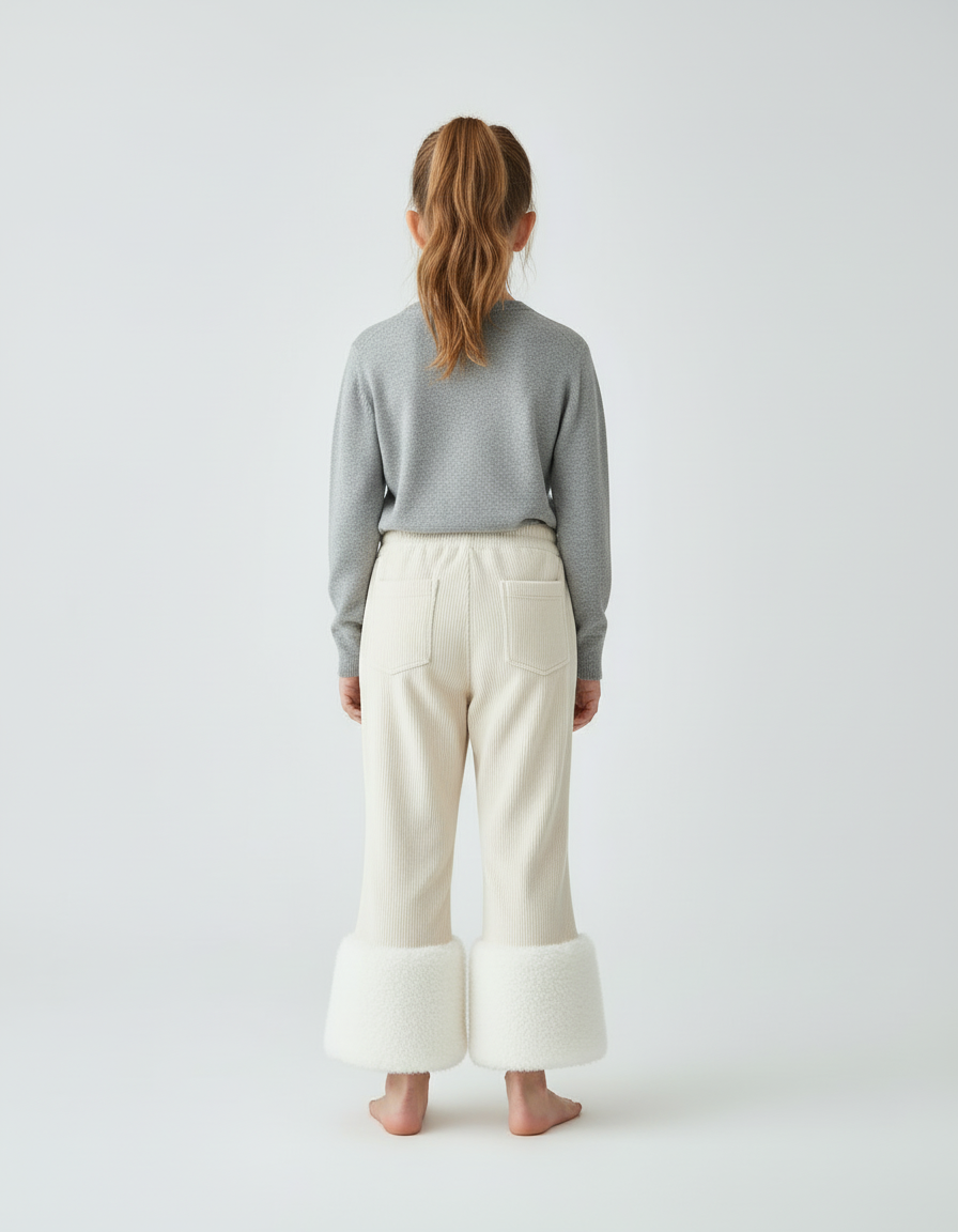 Pantalon Beige Côtelé Chaud Doux Évasé Enfant - Cordé - vue 2
