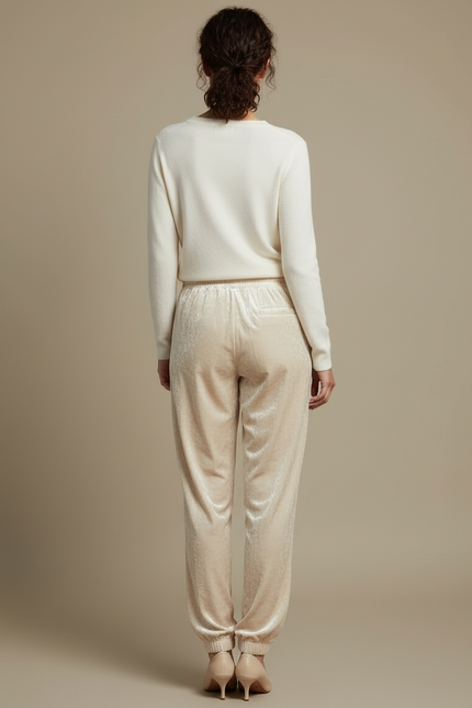 Pantalon Beige Velours Ample Décontracté Confortable Femme - vue 2