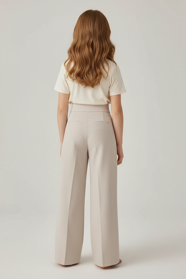 Pantalon Beige Plissé Droit Fluide Élégant Décontracté - Polyester - vue 2