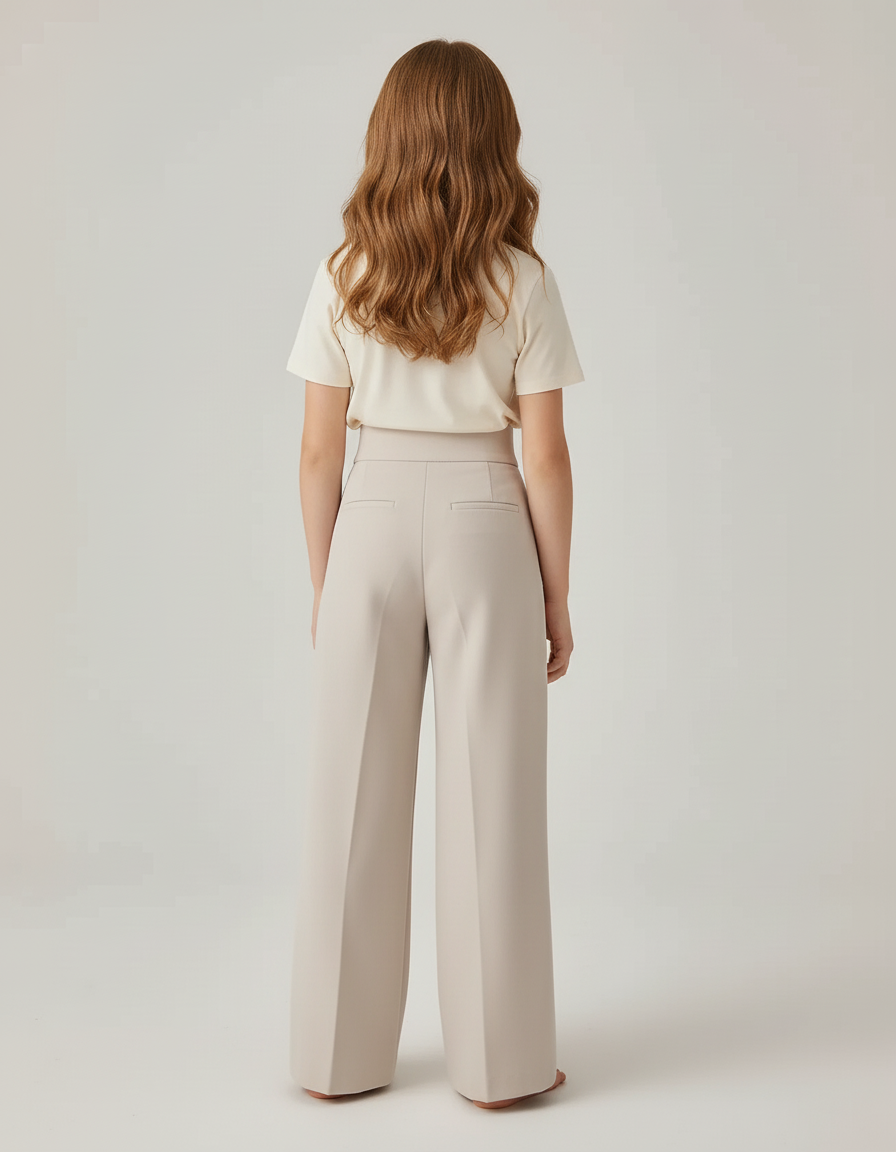 Pantalon Beige Plissé Droit Fluide Élégant Décontracté - Polyester - vue 2