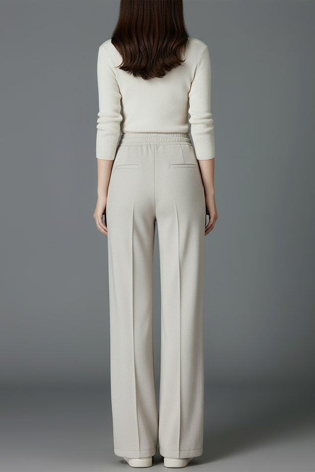 Pantalon Beige Droit Ample Texturé Cordon - Maille - vue 2