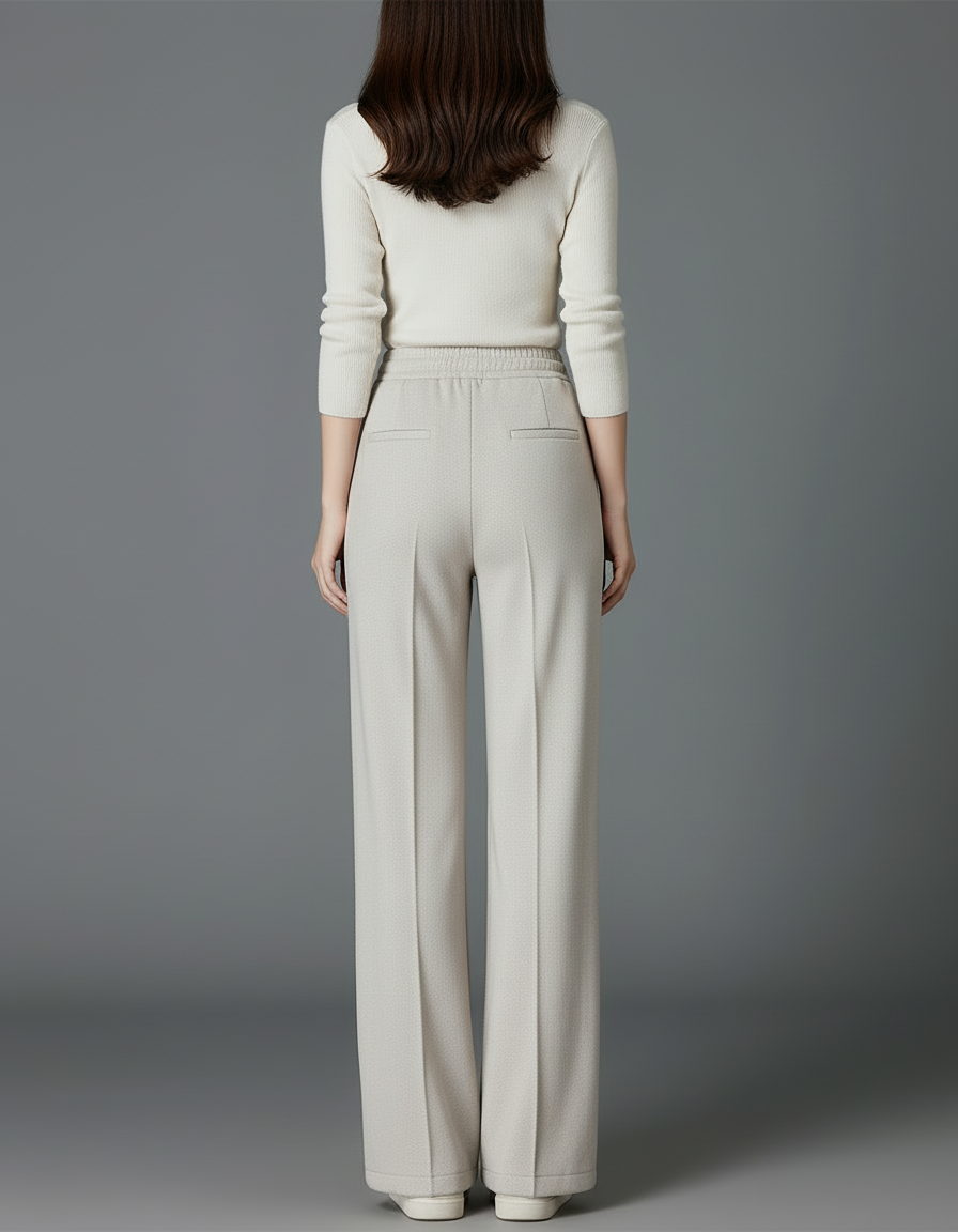 Pantalon Beige Droit Ample Texturé Cordon - Maille - vue 2