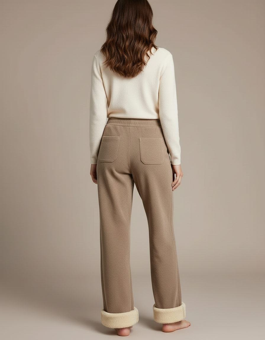 Pantalon Beige Doublé Polaire Ample Confortable Chaud - Cordé - vue 2