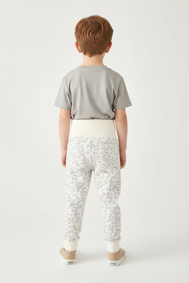 Pantalon Beige Floral Coton Ample Confortable Enfant - Molleton - vue 2