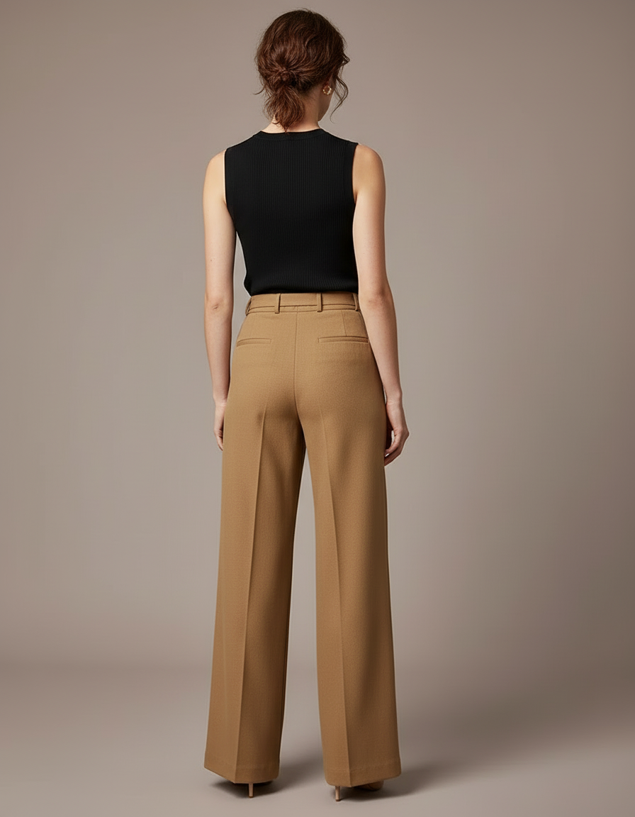 Pantalon Beige Évasé Taille Haute Fluide Chic - Gabardine - vue 2