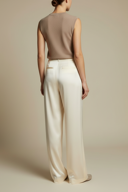 Pantalon Fluide Satin Beige - vue 2