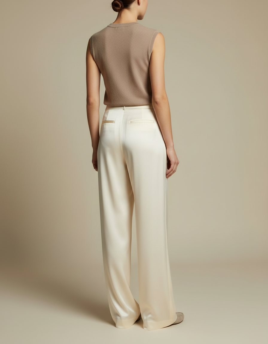 Pantalon Fluide Satin Beige - vue 2