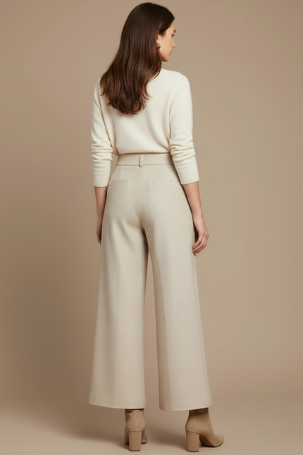Pantalon Beige Laine Large Décontracté Élégant - vue 2