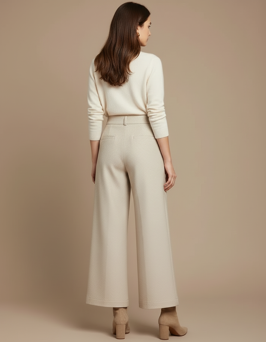 Pantalon Beige Laine Large Décontracté Élégant - vue 2