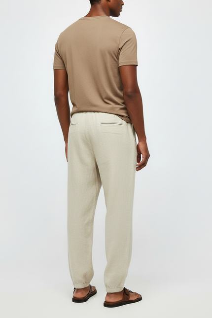 Pantalon Beige Ample Cordon Lin Homme Décontracté - vue 2