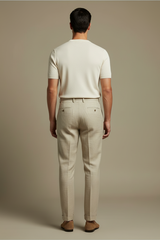 Pantalon Beige Droit Plissé Lin Homme Élégant Léger - vue 2