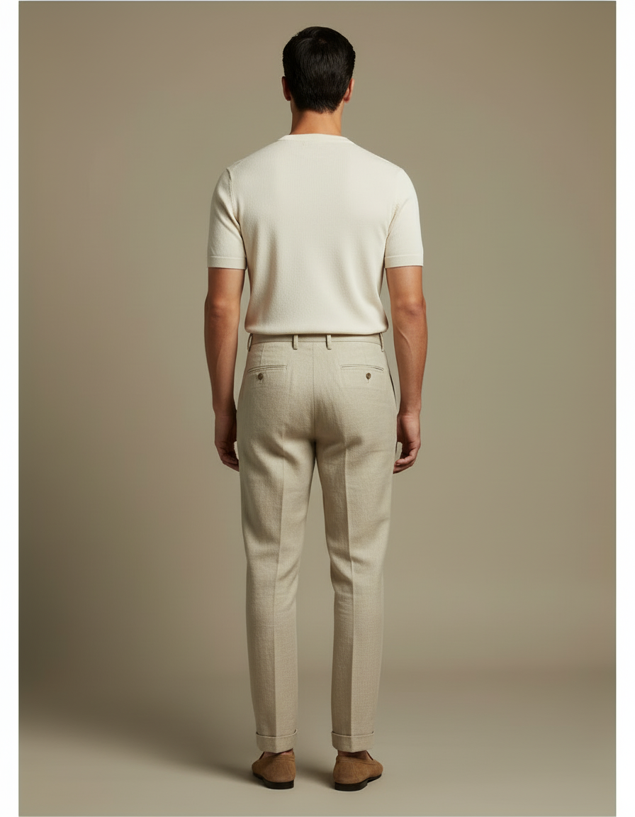 Pantalon Beige Droit Plissé Lin Homme Élégant Léger - vue 2