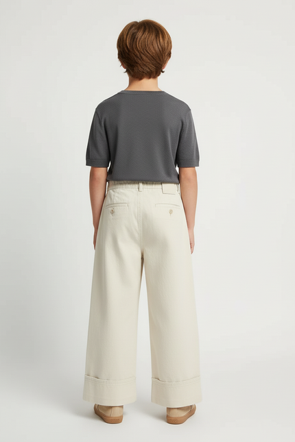 Pantalon Beige Ample Plissé Décontracté Enfant - Toile - vue 2