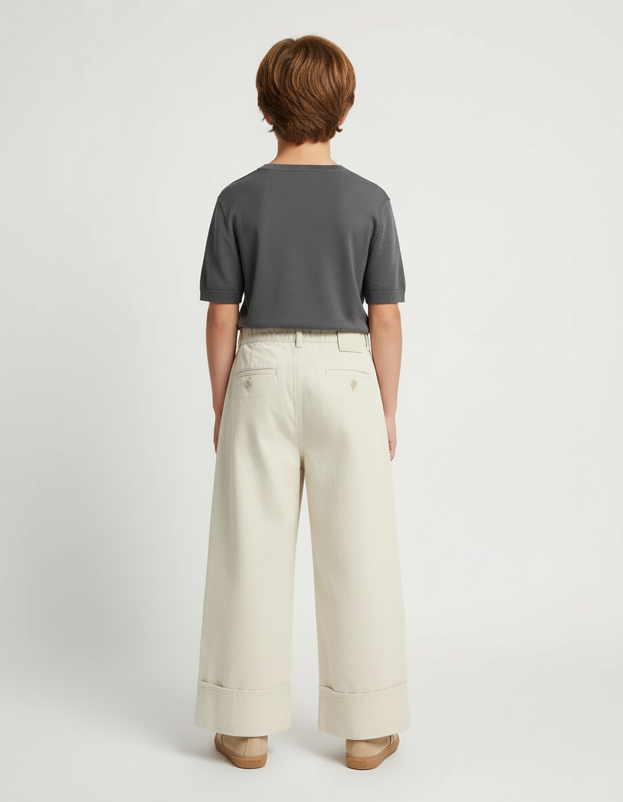 Pantalon Beige Ample Plissé Décontracté Enfant - Toile - vue 2
