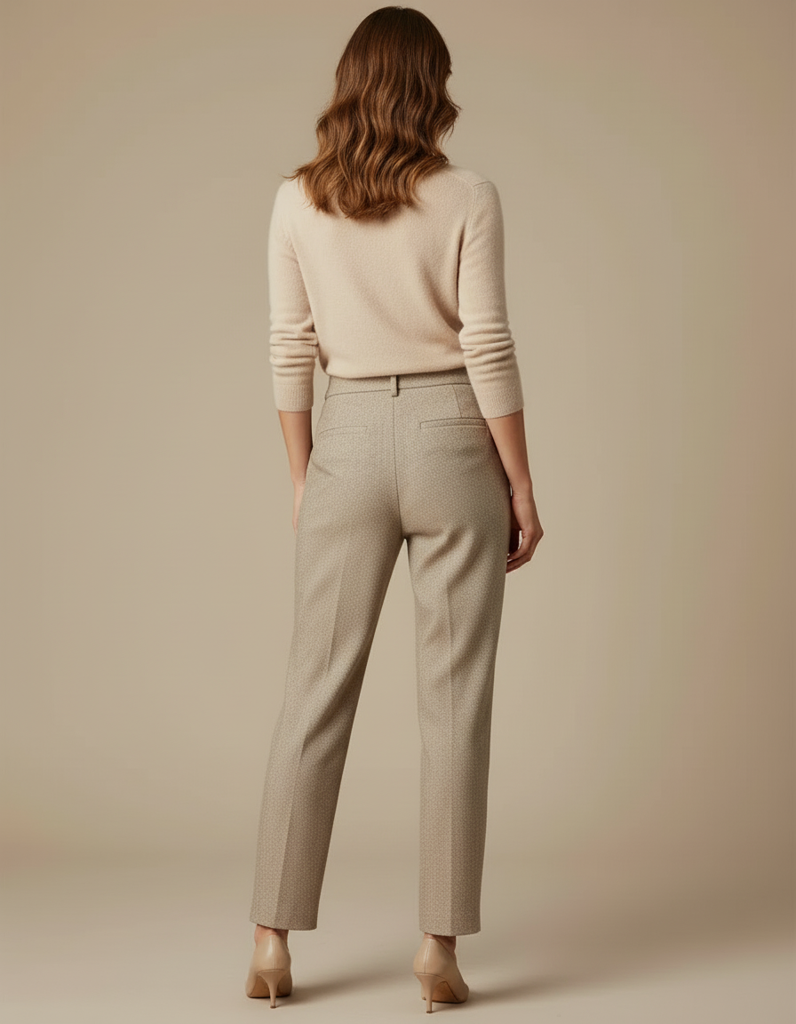 Pantalon Beige Élégant Laine Plissé Taille Haute - vue 2