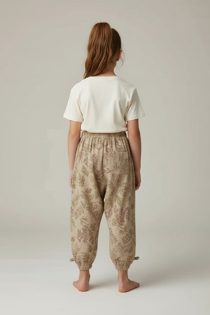 Pantalon Beige Fleuri Ample Lin Coton Enfants - Imprimé - vue 2