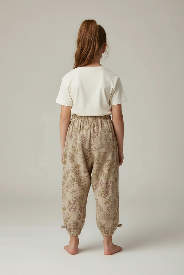 Pantalon Beige Fleuri Ample Lin Coton Enfants - Imprimé - vue 2