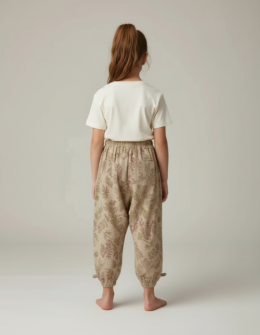 Pantalon Beige Fleuri Ample Lin Coton Enfants - Imprimé - vue 2