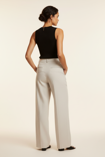 Pantalon Beige Large Taille Haute Couture Apparente - Gabardine - vue 2