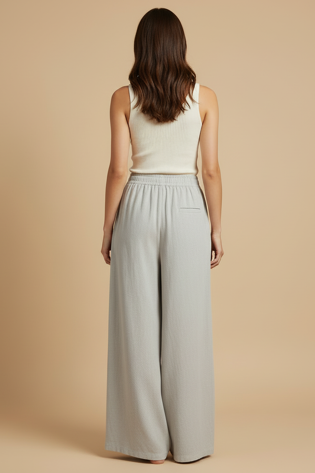Pantalon Beige Ample Lin Fluide Décontracté Femme - Gris - vue 2