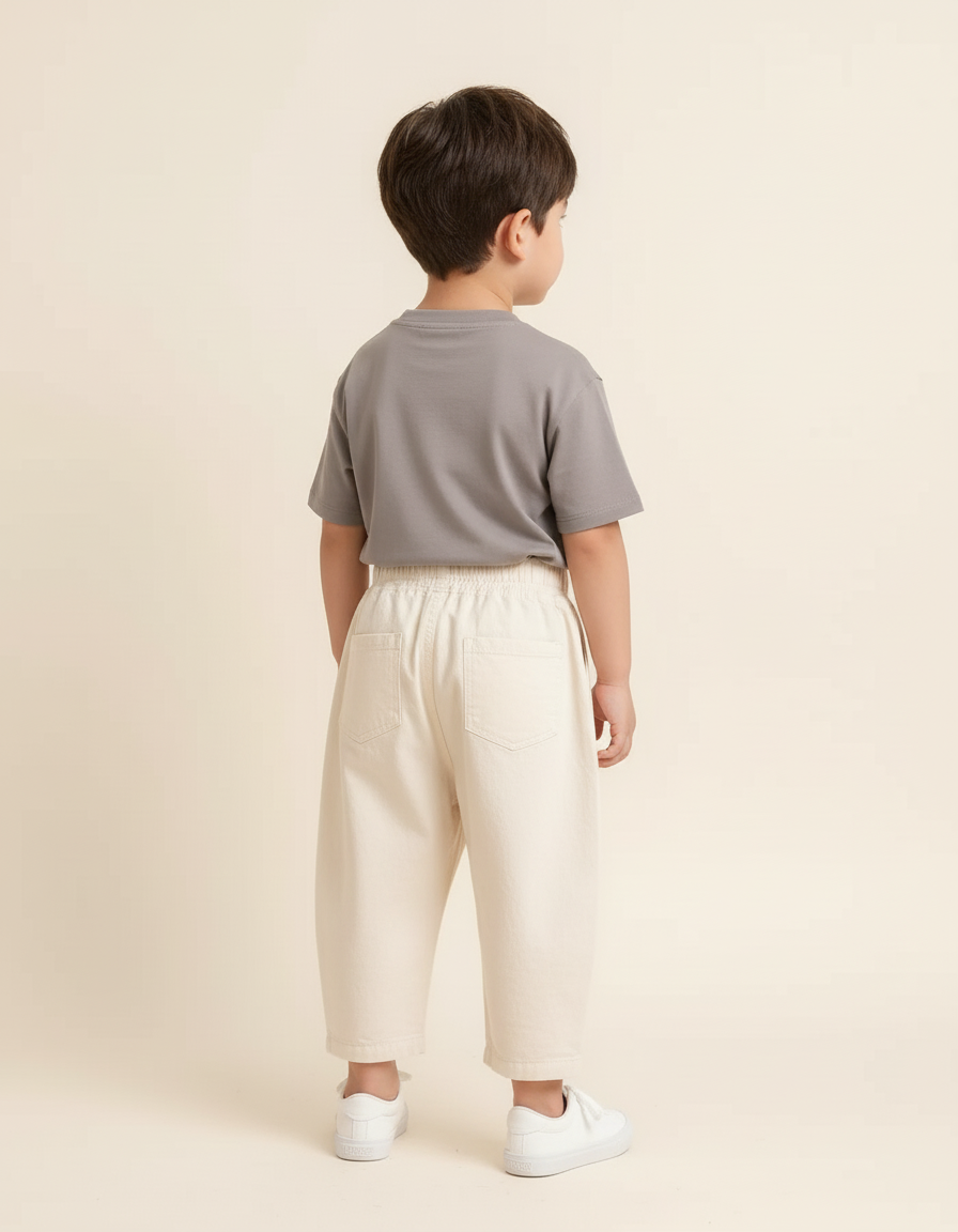 Pantalon Beige Ample Coton Enfant Décontracté - vue 2