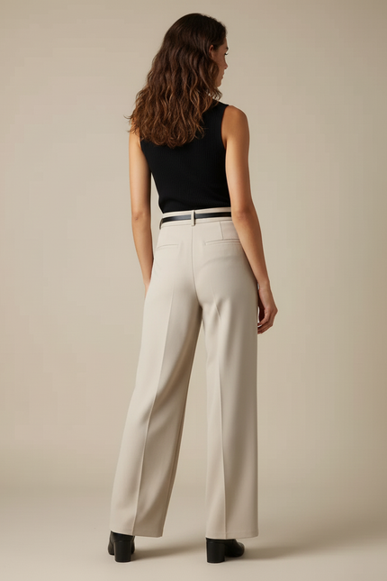 Pantalon Beige Taille Haute Ample Droit Élégant - Polyester - vue 2