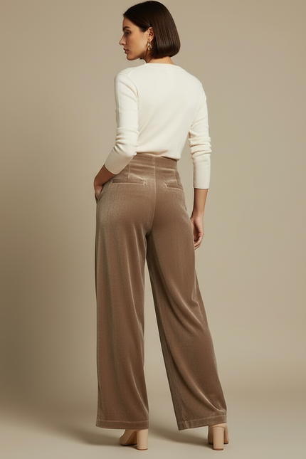 Pantalon Beige Velours Plissé Ample Élégant Fluide - vue 2