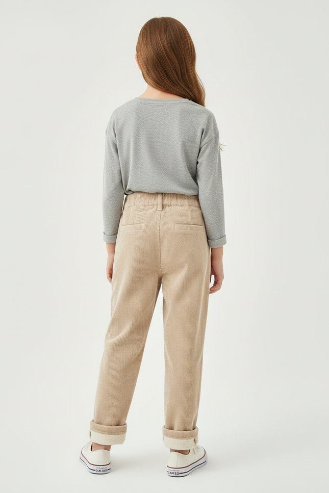 Pantalon Beige Côtelé Ample Décontracté Enfant Doublé - Cordé - vue 2