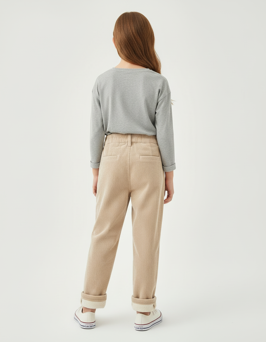 Pantalon Beige Côtelé Ample Décontracté Enfant Doublé - Cordé - vue 2