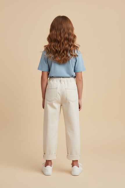 Pantalon Beige Coton Ample Décontracté Enfant Fille - Jean - vue 2