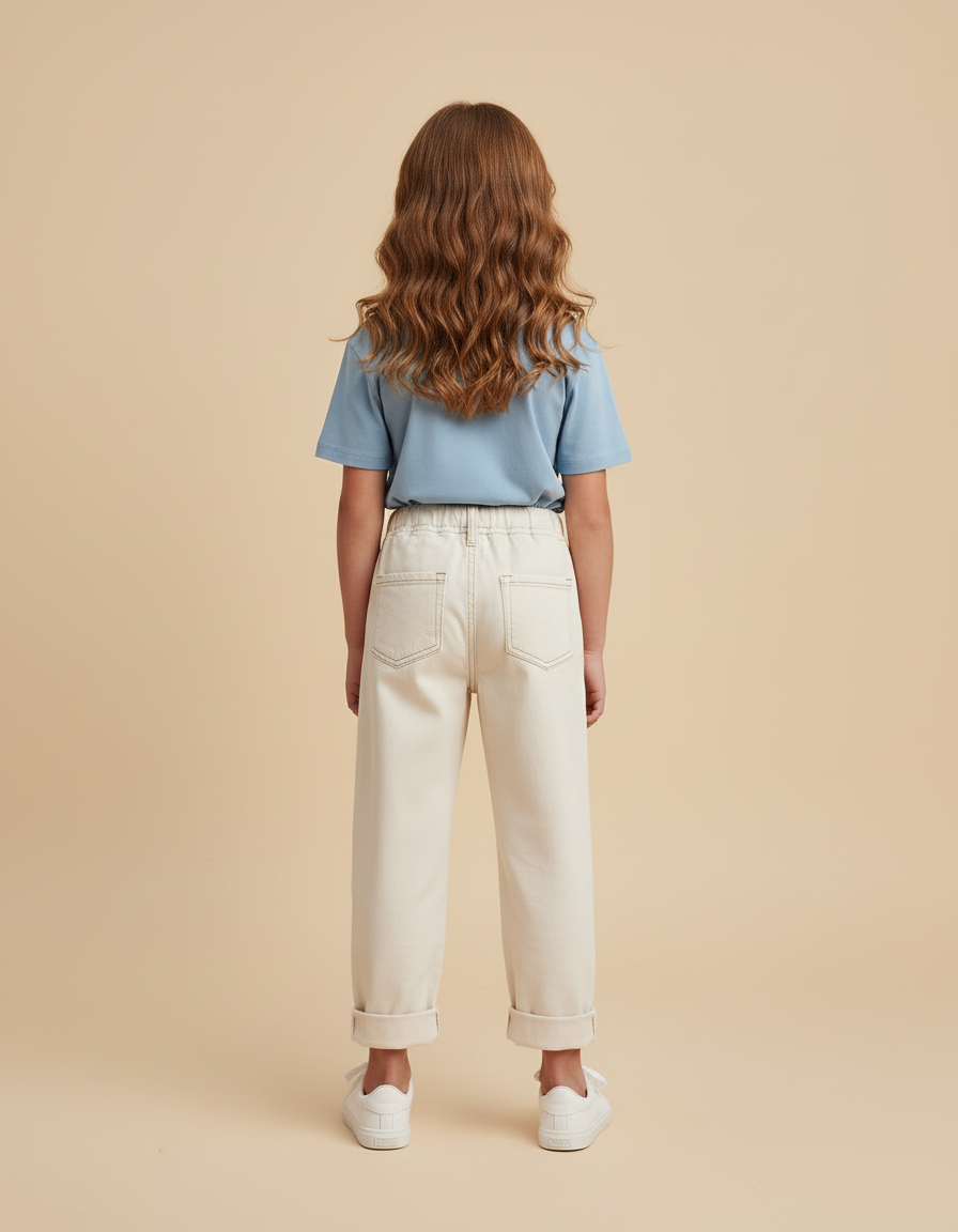Pantalon Beige Coton Ample Décontracté Enfant Fille - Jean - vue 2