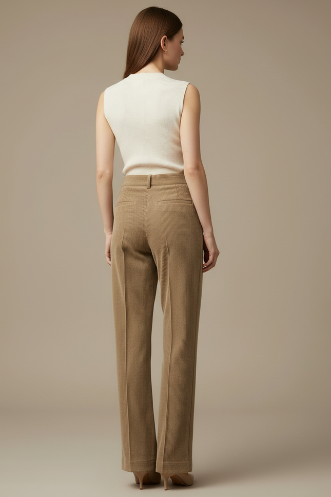 Pantalon Fendu Beige - Cordé - vue 2