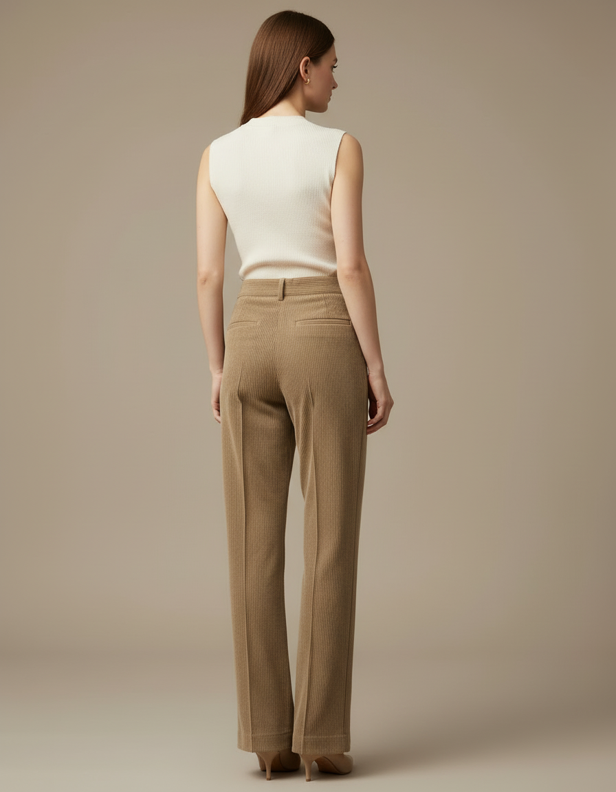 Pantalon Fendu Beige - Cordé - vue 2