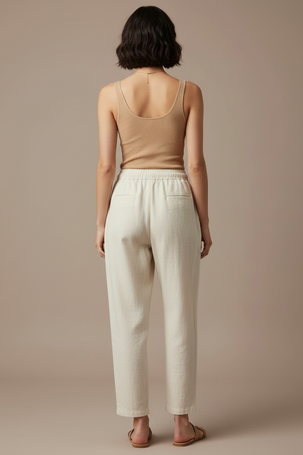 Pantalon Gaze De Coton Femme Beige - vue 2