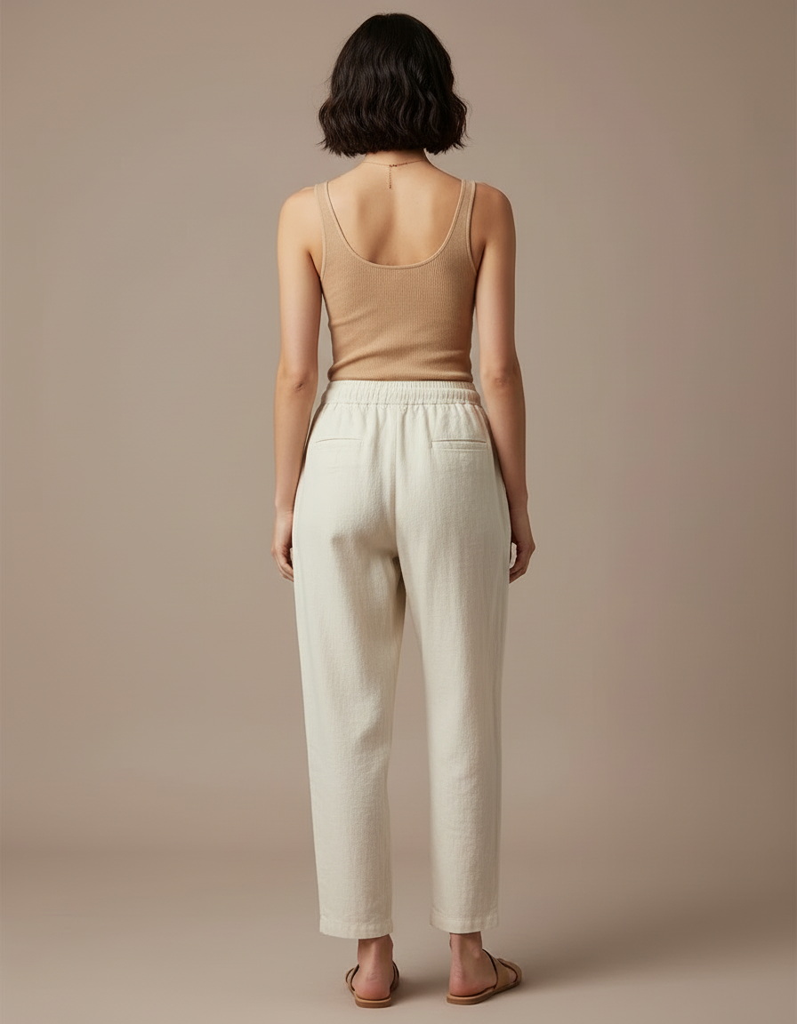 Pantalon Gaze De Coton Femme Beige - vue 2