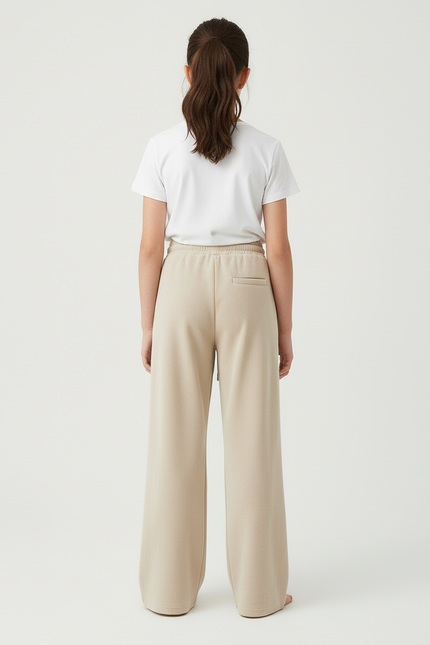 Pantalon Beige Ample Tricoté Confortable Décontracté Fille - Maille - vue 2