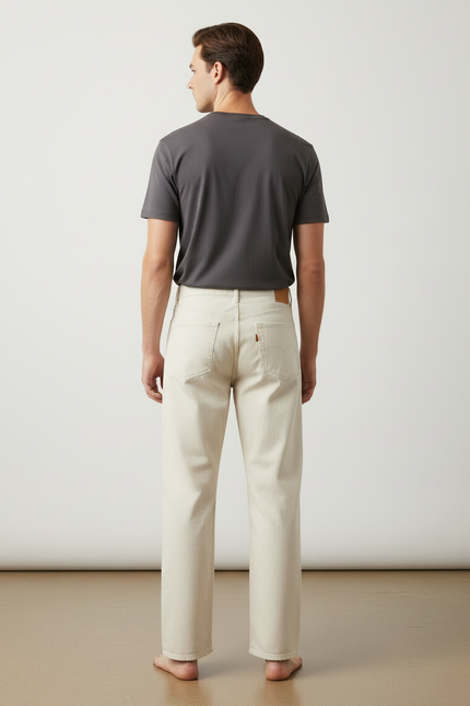 Pantalon Beige Coton Brut Coupe Droite Décontracté Homme - Jean - vue 2