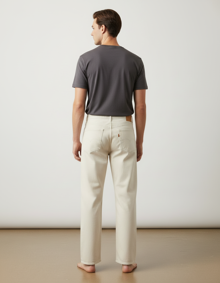 Pantalon Beige Coton Brut Coupe Droite Décontracté Homme - Jean - vue 2